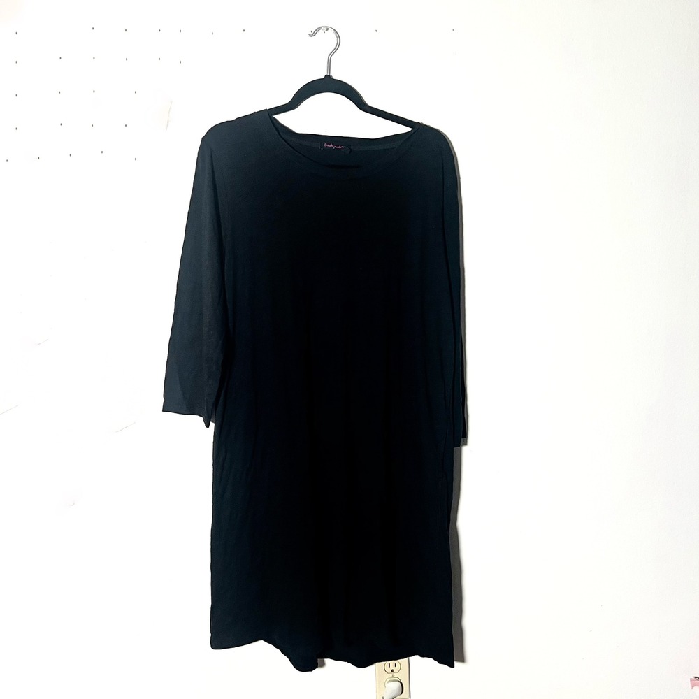 Fresh Produce 100% Cotton Dress Large Black Pockets 3/4" Sleeve Cottage